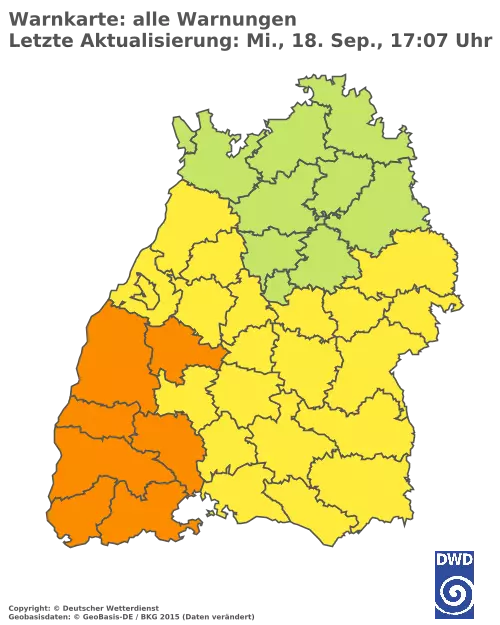 Aktuelle Wetterwarnungen für  Rhein-Neckar-Kreis und Stadt Heidelberg